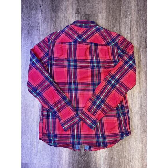 American Eagle Outfitter Shirt Mens Red Plaid Prep Fit Long Sleeve - Picture 2 of 3
